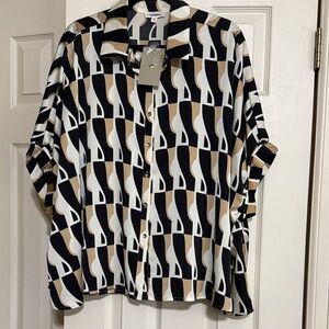 Chic Black and Tan Geometric Button Down Shirt